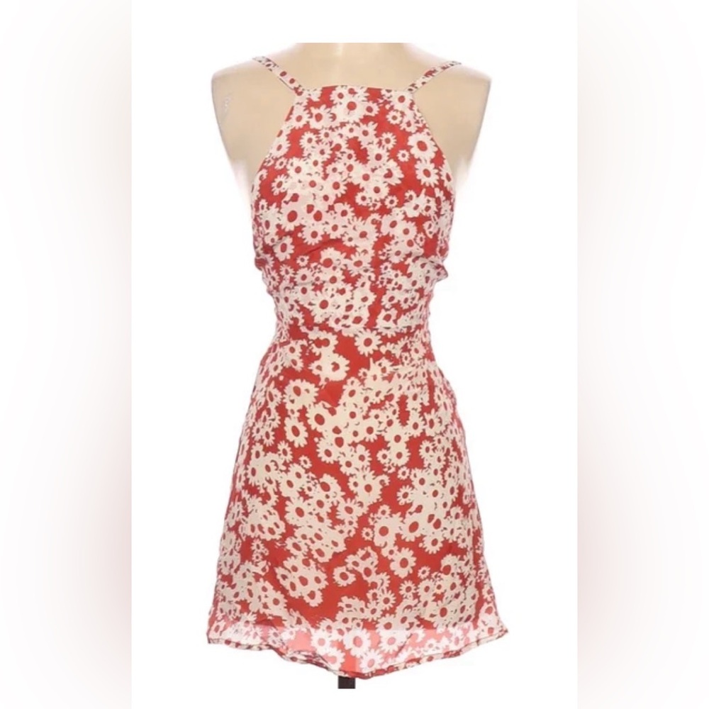 Realisation Par Red & Cream Daisy Halter Mini Dress
